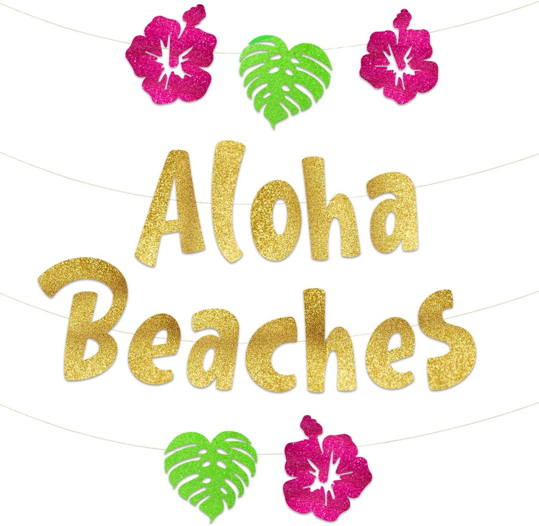 Aloha Beach Luau Themed Glitter Banner - Hawaii - Aloha -Tropical - Tiki - Summer Themed Beach and Pool Party Decoration, Favors & Supplies