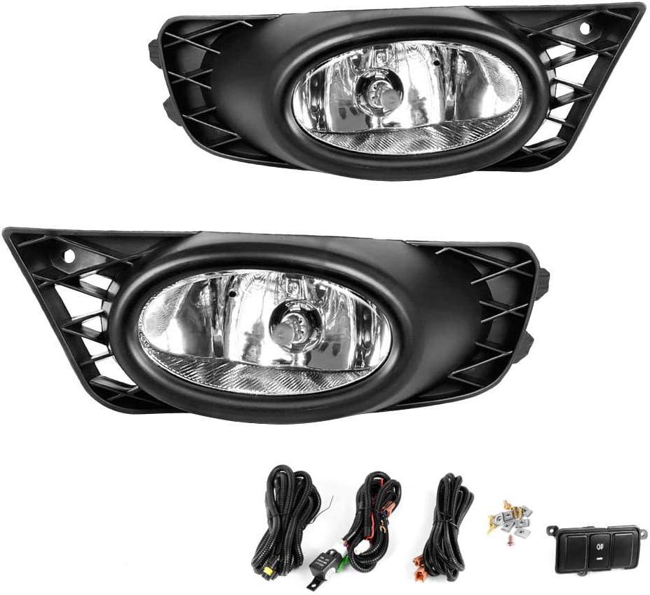 Driving Fog Lights Lamps Replacement for Honda Civic Sedan 2009 2010 2011 with H11 12V 55W Halogen Bulbs & Switch and Wiring Kit (Clear Lens)