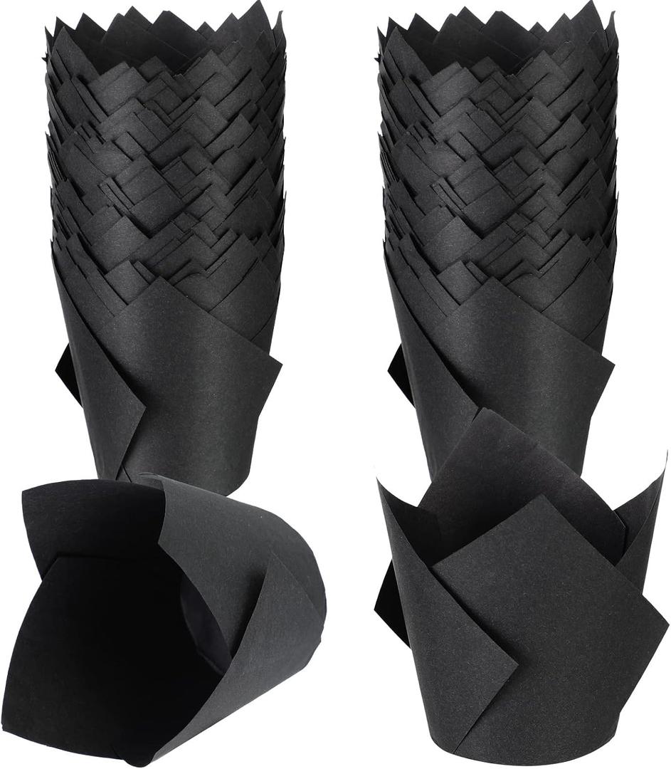 200 Pack Black Tulip Cupcake Liners, Cupcake Wrappers for Baking, 2 inches x 3.1 inches