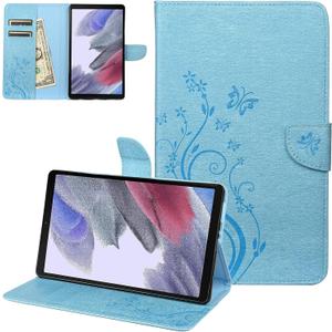 2 x Dteck for Samsung Galaxy Tab A7 Lite 8.7" Case 2021 (SM-T220/T225/T227), Cute Butterfly PU Leather Shell Cover Protective Folio Case with Card Slots/Pocket, Lightweight Slim Fold Stand Case, Blue
