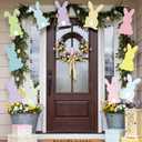 Halloscume 12 Pcs Extra Large Easter Tree Decorations 9.8 Inch Colorful Bunny Tree Picks Ornaments Pastel Easter Bunny Toppers Waterproof Polka Dot Plaid Rabbit Picks for Home Spring Party Decor