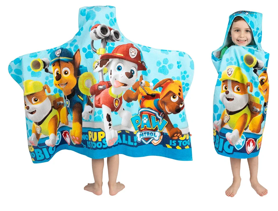 Franco Kids Bath and Beach Soft Cotton Terry Hooded Towel Wrap, 24" x 50", Paw Patrol Blue