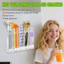 3 x Acrylic Straw Holder for Cabinet Door,Straw Holder Dispenser With 8pcs Double Sided Adhesive Tape,Cabinet Straw Holders Organizer for Counter,Straws Organizer Storage for Kitchen Cupboard(Transparent)