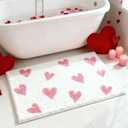 Valentines Heart Bath Mat for Bathroom Decor, Valentine's Day Bathroom Rugs Non Slip Absorbent, Soft Fluffy Microfiber Bath Rug, for Bath, Tub, Shower or Sink Mats Washable, 17x24n, White