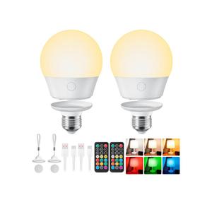 Brightown E26 Rechargeable Light Bulb with Remote and Timer, Battery Backup Bulb for Sconces and Lamps, Magnetic Bulbs for Non-Hardwired Fixture, 3 Color Temperatures + 9 RGB Colors, Dimmable, 2 Pack