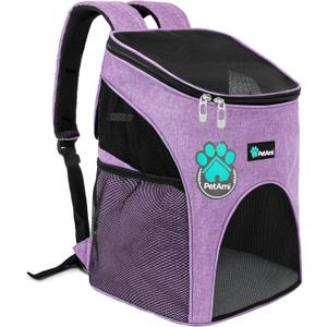 PetAmi Small Dogs and Cat Backpack Carrier, Airline Approved Pet Backpack Carrier, Ventilated, Safety Strap, Buckle Support Designed for Hiking Travel Camping Outdoor, Max 18 lbs (Heather Purple)