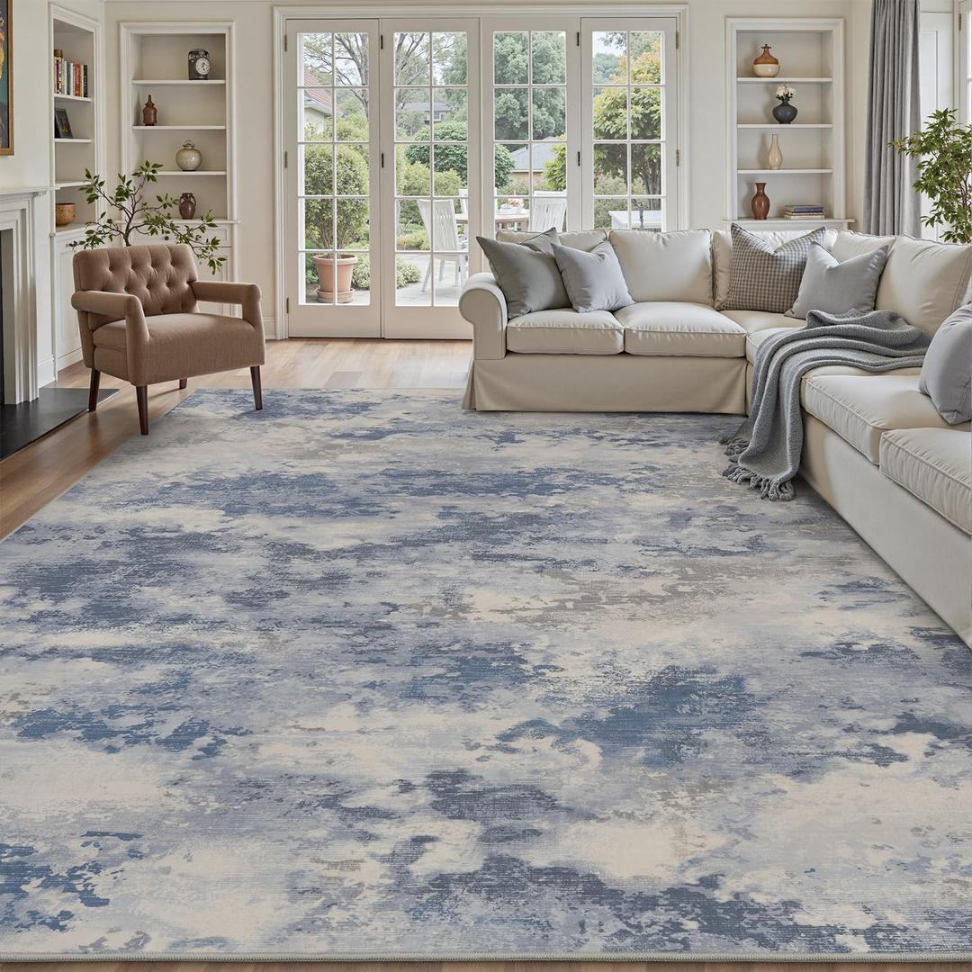 6x9 Washable Area Rugs for Living Room Rug-Carpet Modern Abstract Rugs for Bedroom Dining Room Office Contemporary Grey Blue Rug