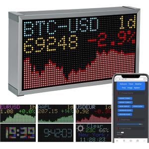 Real-Time Crypto Ticker Bitcoin Stock Ticker Monitor Display Digital Clock Weather, Temperature, Humidity, 64 * 32 Pixel Screen