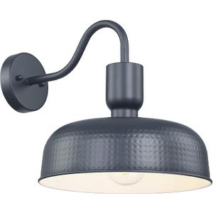 Darkaway Gooseneck Outdoor Light Fixture, Industrial Barn Wall Sconce Farmhouse Exterior Wall Mount Lighting with Hammered Dome Metal Shade for House Garage Porch Entry Hallway (12.2inch,1pcs, Blue)