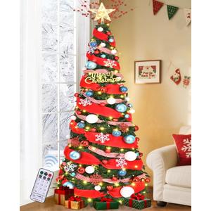 Dolicer 6FT Pop Up Artificial Christmas Tree with Lights & Remote, Collapsible Easy Christmas Tree with 200 Warm White & Colorful LED Lights, Foldable Xmas Tree for Small Space