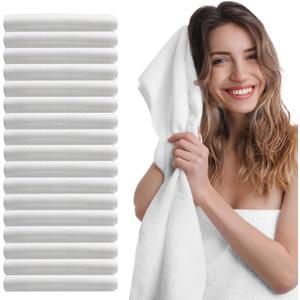 Molain 100Pcs Disposable Bath Hair Towels, Pure Cotton Absorbent Large Luxury Tissues, 27.5" x 12" Salon Spa Towels for Massage Yoga Camping Trips (White)