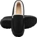 Shoeslocker Men's Slippers Indoor Outdoor Warm Soft Plush Memory Foam House Slippers for Men Comfortable Bedroom Moccasin Slipper Non-Slip (13, Black)