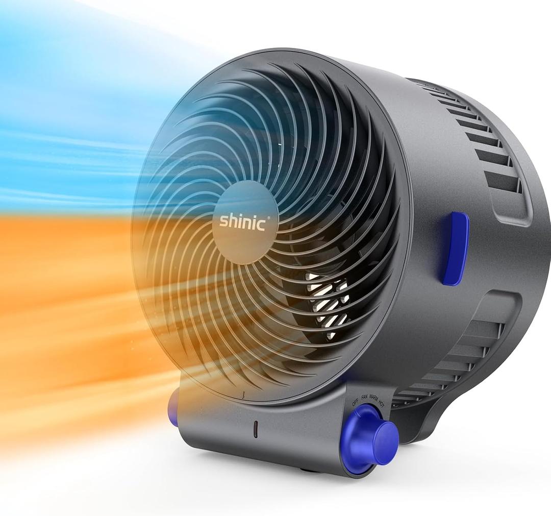 shinic Desk Fan and Heater Combo, Portable Cooling Air Circulator Fan, Tip-Over & Overheat Protection, Turbo Fan Space Heater Combo for Indoor Use Office, Bedroom, Living Room, ETL Listed