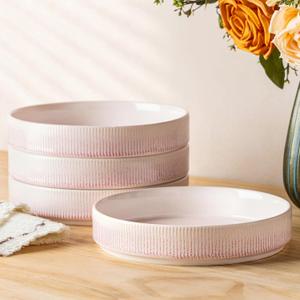 theterra 7.5'' Ceramic Pasta Bowls, Salad Bowls Set of 4, Stoneware Serving Bowls for Fruits, Noodle, Dinner, House-warming Wedding Present, Primrose Pink