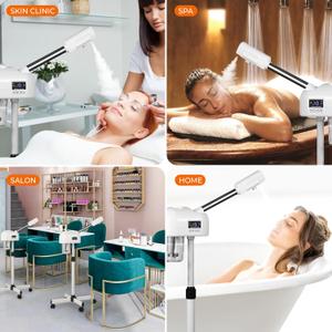 Professional Facial Steamer for Estheticians, Hot Mist & Timer Function, Vaporizador Facial Professional Steamer On Wheels for Home Use & Spa Salon Skin Cleasning, White