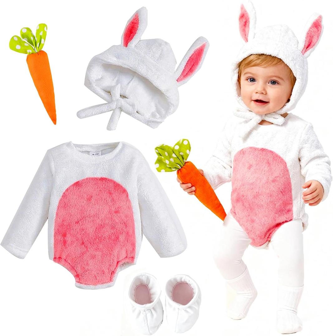Bunny Ccostume Baby Girls Boys Romper Bunny Onesie Rabbit Hat Easter Outfit Animal Costume Newborn Infant (12-18 Months)