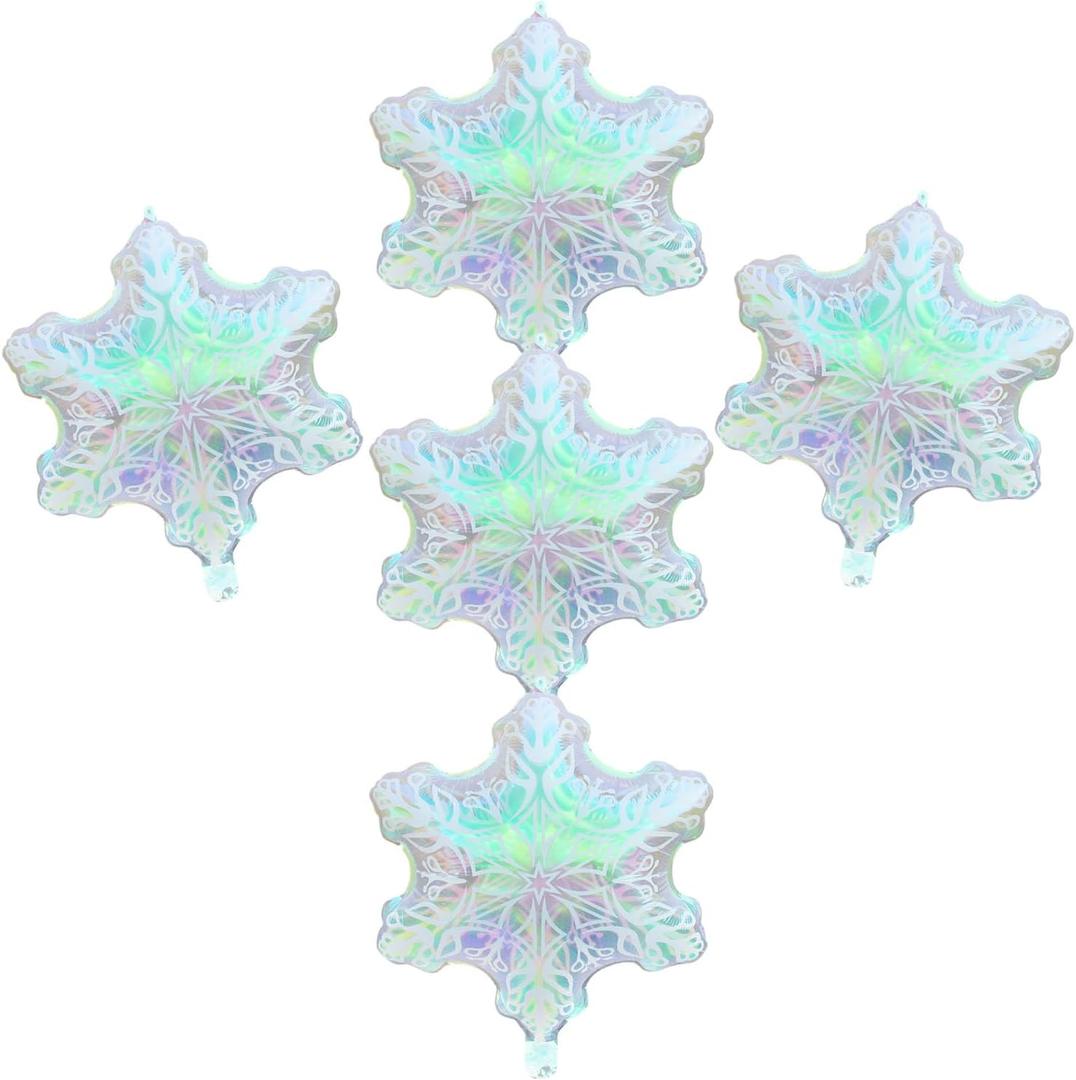 5 Pcs Christmas Snowflake Balloons Iridescent Snowflakes Balloons for Christmas New Year Winter Ice Snow Themed Birthday Wedding Party Decorations