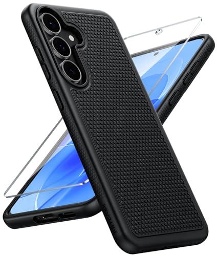 FNTCASE for Samsung Galaxy S25 FE Case - Military Grade Drop Protection, 14ft Drop Tested, Screen Protector Included, Anti-Slip Anti-Fingerprint TPU+PC Shockproof Phone Case Cover for S25FE (Black)