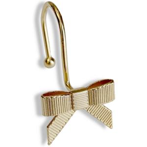 Shower Curtain Hooks, Gold Bow Metal Rust Proof, 12 Pack Decorative Shower Rings for Bathroom
