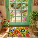 Welcome Mat 17x29 Inch Spring Summer Outdoors Indoors Front Door Mat, Low Profile Doormat for Outside Inside Home Entrance, Non Slip Rubber Back Floor Rugs for Entryway, Yellow Flower