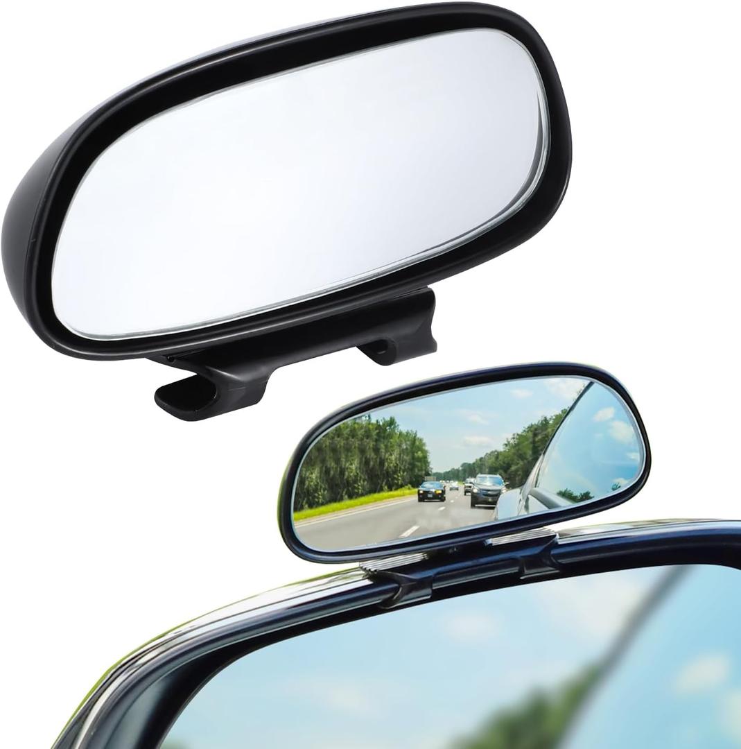 LivTee Blind Spot Mirror, HD Glass Frameless Convex Rear View Mirrors Exterior Accessories with Wide Angle Adjustable Stick for Car SUV and Trucks, Black (Plus Add)