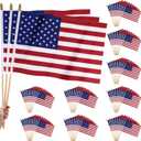 Tudomro 100 Pcs Small American Flag on Stick 12x18 In Mini Small US Flags Handheld with Safety Golden Spear Top 4th of July Decoration American Hand Held Stick Flags for Memorial Day