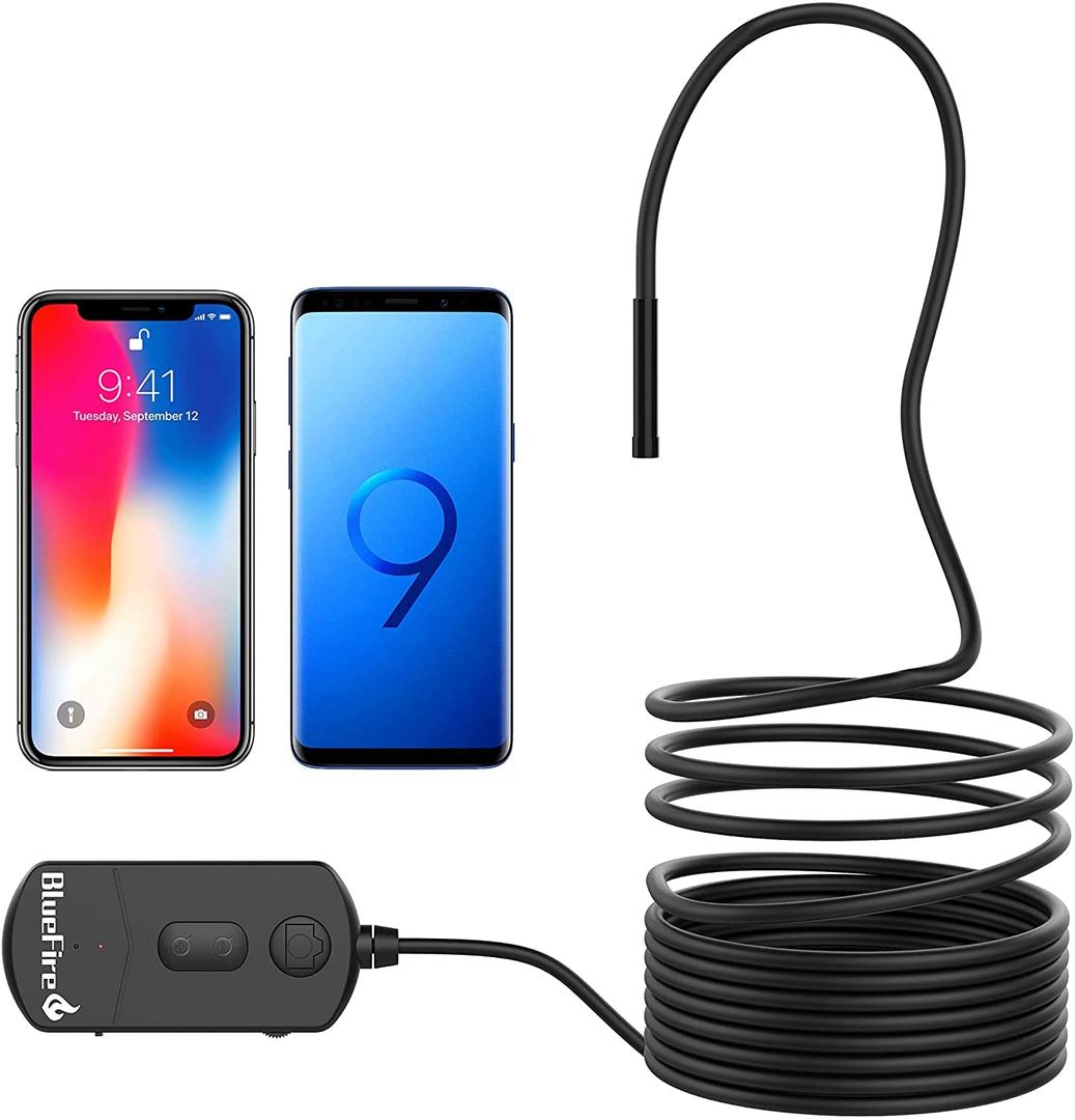 BlueFire Upgraded 1080P 5.5mm Semi-Rigid Inspection Camera, 2 MP HD WiFi Borescope Snake Camera, Zoomable Focus 1800mA Battery Wireless Endoscope for Android and iOS Smartphone, Tablet (4.9FT)
