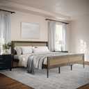 Martha Stewart Jax King Solid Wood Platform Bed, Brown Gray Rattan Headboard and Footboard, No Box Spring Required, Wood Slat Foundation 85.25"L x 79.75"W x 44"H
