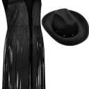 Foaincore Fringe Vests Cowgirl Outfits for Women 70s Hippie Clothes Vest Jacket Faux Suede Tassels Western Cowgirl Hat (XX-Large, Classic Black)