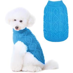 BINGPET Thermal Knitted Dog Sweater for Large Dogs,Winter Dog Cat Coat Warm Sweartershirts Outfits,Classic Cable Knit Turtleneck Pullover Dog Jumper Coat Warm Sweartershirts (Blue)