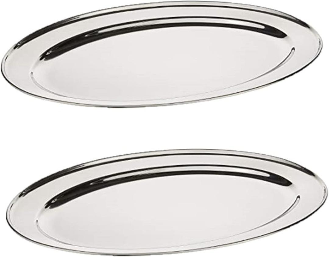 Set of 2 Stainless Steel 18 Oval Platter- Serving Platters for Appetizer Snack Fruit Cup Cake Server Tray Display Serving Dishes for Entertaining