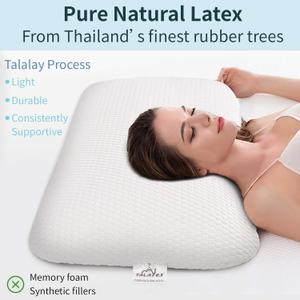 Talatex Ultra Slim 100% Natural Premium Ultra Thin Latex Pillow, Flat Pillows for Sleeping Helps Relieve Pressure, No Memory Foam Chemicals, Perfect Package Best Gift (2.7"H (Standard))