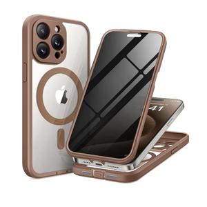 iPhone 15 Pro Max Case, Compatible with MagSafe, Built-in Privacy Screen Protector and Camera Protection, Anti Spy Full Body Dustproof Shockproof Hard Phone Case 6.7", Brown