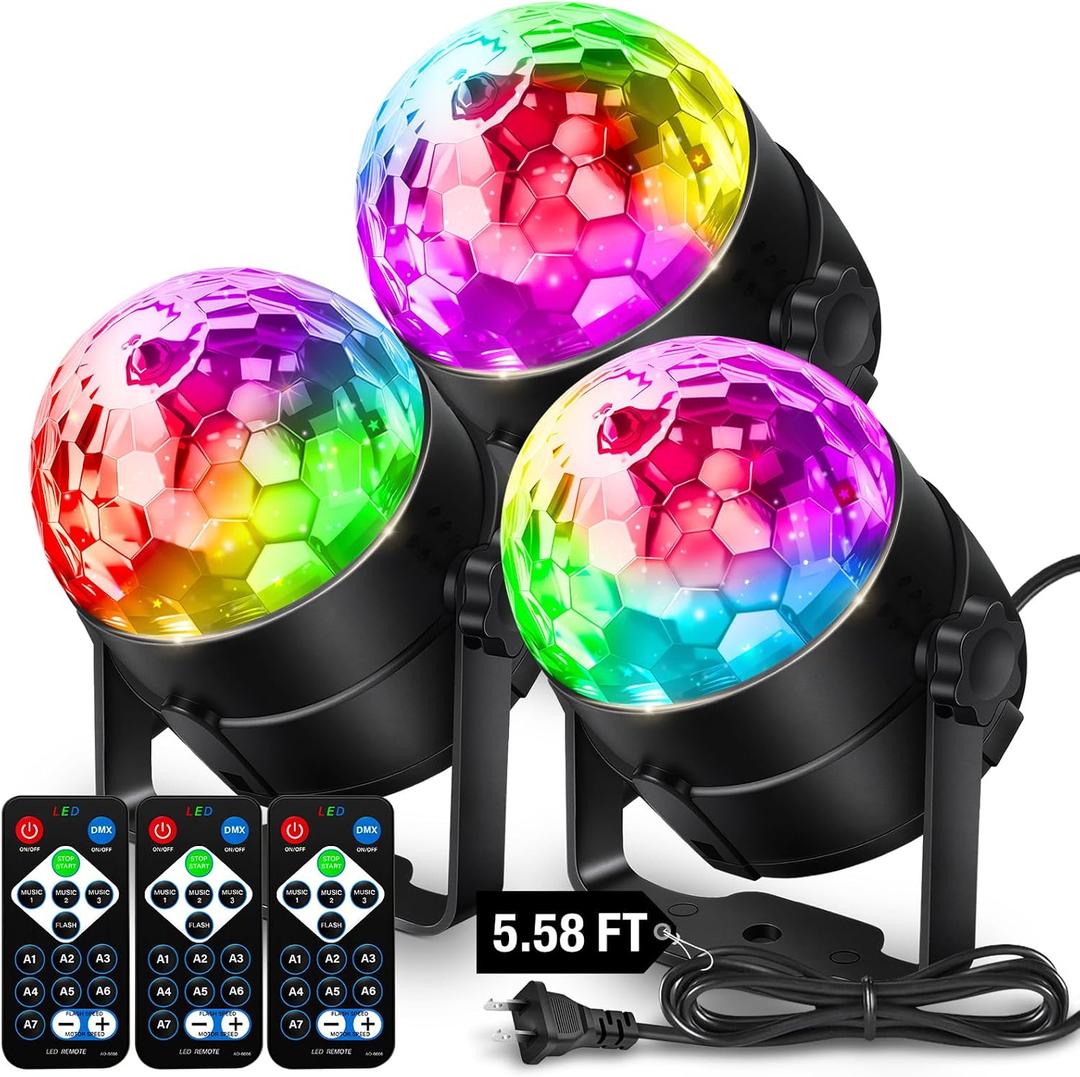 NEQUARE Disco Ball DJ Party Lights Sound Activated Remote Control Strobe Lamp 7 Modes Stage Light for New Years 2026 Room Dance Parties Karaoke Halloween Christmas Birthday Decorations 5.58Ft