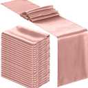 Bencailor 24 Pcs Satin Table Runner Bulk 12 x 108 Inches Long Table Runners Bright Smooth Fabric Tablecloth for Wedding Banquet Birthday Holiday Graduation Party Decorations(Light Pink)