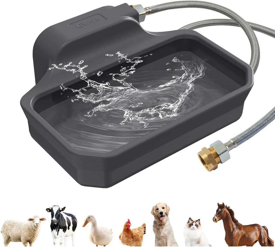 FICUSWIN 135OZ Automatic Water Dispenser for Large Dogs Patented Outdoor Dog Water Bowl Dispenser Automatic Dog Feeder Fit 3/4'' GHT Faucet Dog Waterer Include Water Hose Extra-Large Drinking Area