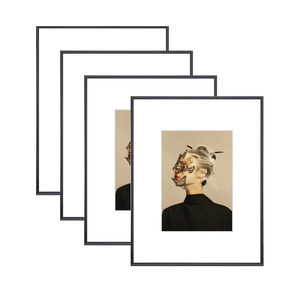 8.5x11 Picture Frame Set of 4, Matted Black Simple Modern Brushed Thin Aluminum Metal Photo Frame Fits 5x7 with Mat or 8.5 x 11 without Mat . Vertical and Horizontal for Tabletop and Wall