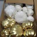 Ywlake 16 pcs Pumpkin Fall Decorations, Decorative Large Small Outdoor White and Gold Foam Plastic Fake Faux Artificial Pumpkins for Halloween Autumn Harvest Festival Home Table Decor