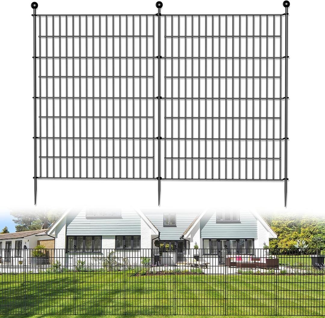 5 Panels No Dig Decorative Outdoor Garden Fence for Yard, 40 in(H) X 11.8 ft(L) Animal Barrier Fencing Rustproof Metal Wire Panel Border for Dog, Rabbits, and Patio Temporary Ground Stakes