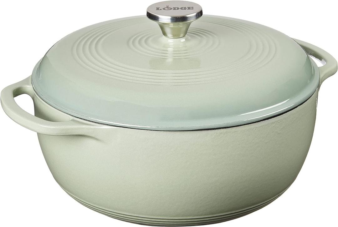 Lodge 6 Quart Enameled Cast Iron Dutch Oven with Lid  Dual Handles  Oven Safe up to 500 F or on Stovetop - Use to Marinate, Cook, Bake, Refrigerate and Serve  Desert Sage