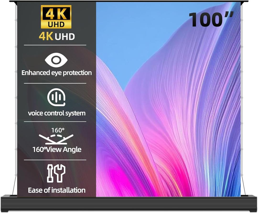 100" ALR Motorized Floor Rising Projector Screen for Long/Standard Throw Projector,Movie Screen for Home Theater,Motorized Projector Screen 4K/8K Ultra HD, Active 3D