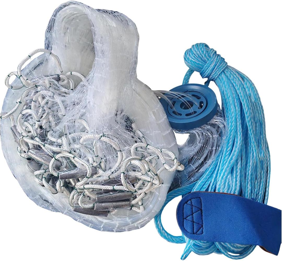 Lawaia Cast Net with Lead Sinkers Fishing Throw Nets Hand Castnet Shrimp Bait Traps 1/2 inch Mesh for Freshwater Saltwater with 3ft/4ft/5ft/ 6ft/ 7ft/ 8ft/ 9ft/ 10ft/ 11ft/ 12ft Radius