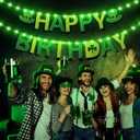 St Patrick's Day Happy Birthday Banner with Green Light, Glitter Irish Shamrock Hat LED Decorations, 8 Modes 10 Feet String Light Party Supplies (Shamrock)