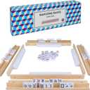 Upgraded Wooden Mahjong Racks, Set of 4 Trays for Mahjong Games, Premium Holders for Mahjong, Mexican Train, Dominoes and More Game Stands (Includes Magnetically Attached Mahjong Pushers)