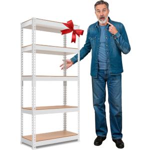 HOMEDANT 5 Tier Laminated White Boltless Metal Shelving Unit Adjustable Garage Storage Utility Rack Heavy Duty Shelves Organization Multipurpose Shelf Warehouse Pantry 28" W x 12.3" D x 59.5" H 1Pack