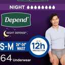 Depend Night Defense Adult Diapers, Incontinence Underwear for Men, Disposable, Overnight, Small/Medium, Grey, 64 Count (4 Packs of 16)