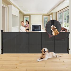 Reinforced 41" Extra Tall Retractable Baby Gates Extra Wide 100" Retractable Dog Gate with Support Rods, Indoor Extra Long Baby Gates for Large Openings Outdoor Retractable Gate Tall Dog Gate, Black