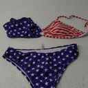 Tainehs Women's Two Piece Bikini Sets O Ring Front Top Ditsy Floral Triangle Swimsuits Cheeky Bathing Suit (Large, American Flag)