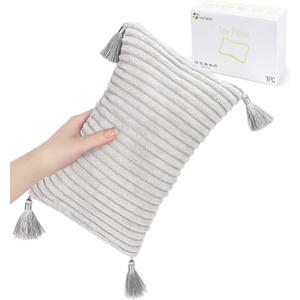 vocheer Small Travel Pillow with Tassels, 11"x 7" Neck Pillow for Sleeping, Mini Travel Pillows, Tiny Pillows for Neck, Wrist, Lumbar and Knee, Pets, Machine Washable, Grey-1pc