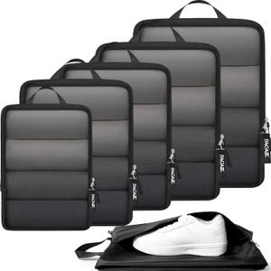 BAGAIL 4 Set/6 Set Ultralight Compression Packing Cubes Packing Organizer for Travel Accessories Luggage Suitcase Backpack (6-Jet Black)